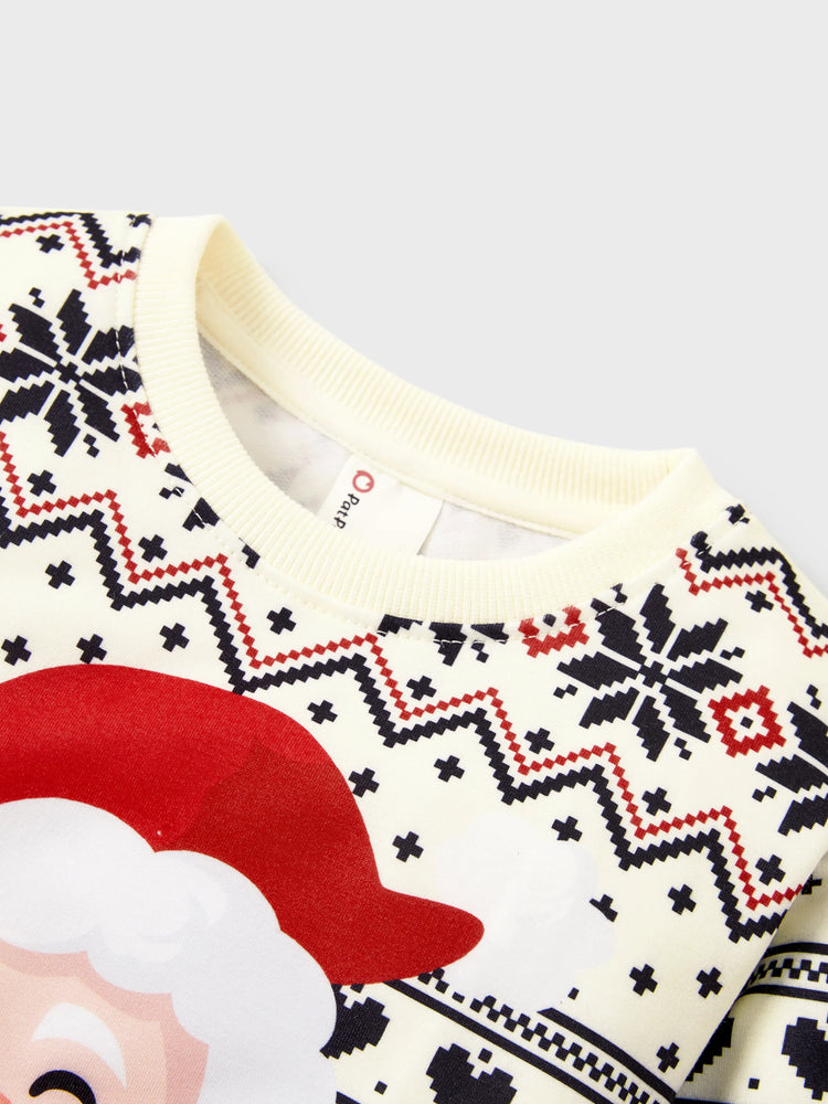 Sweat-shirt à manches longues imprimé Père Noël pour toute la famille, style décontracté, abricot