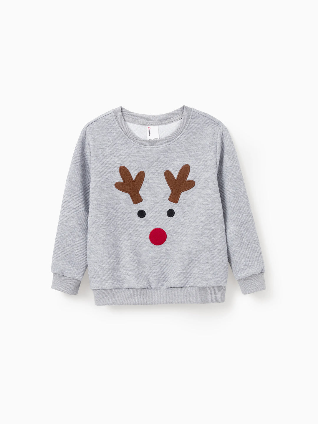 Sudadera familiar de manga larga a juego con diseño bordado de reno, color gris