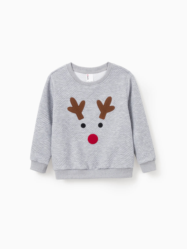 Weihnachten Passendes Familien-Langarm-Top Niedliches Rentier-Sweatshirt mit besticktem Design grau