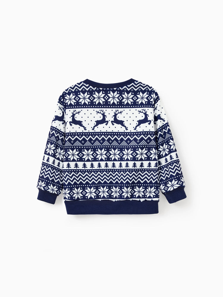 Christmas Family Matching Long Sleeve Tops Reindeer and Snowflake Print Causal Sweatshirt Multi-color