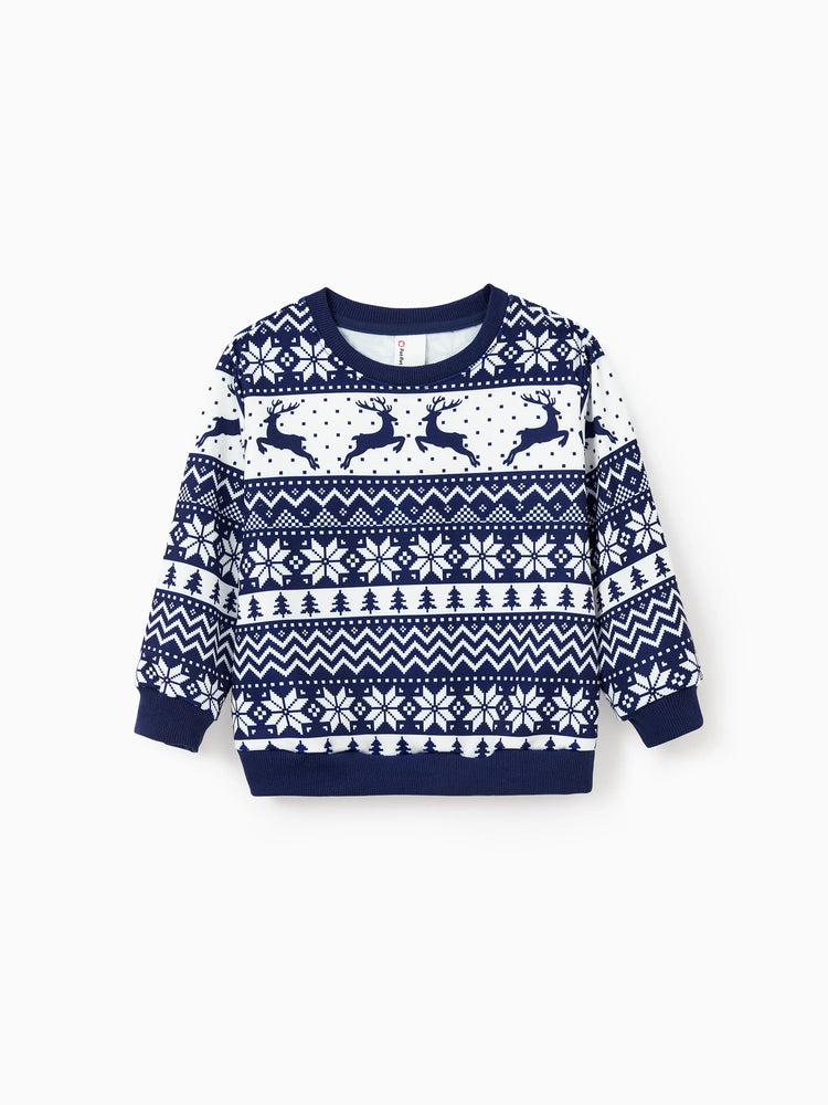 Christmas Family Matching Long Sleeve Tops Reindeer and Snowflake Print Causal Sweatshirt Multi-color