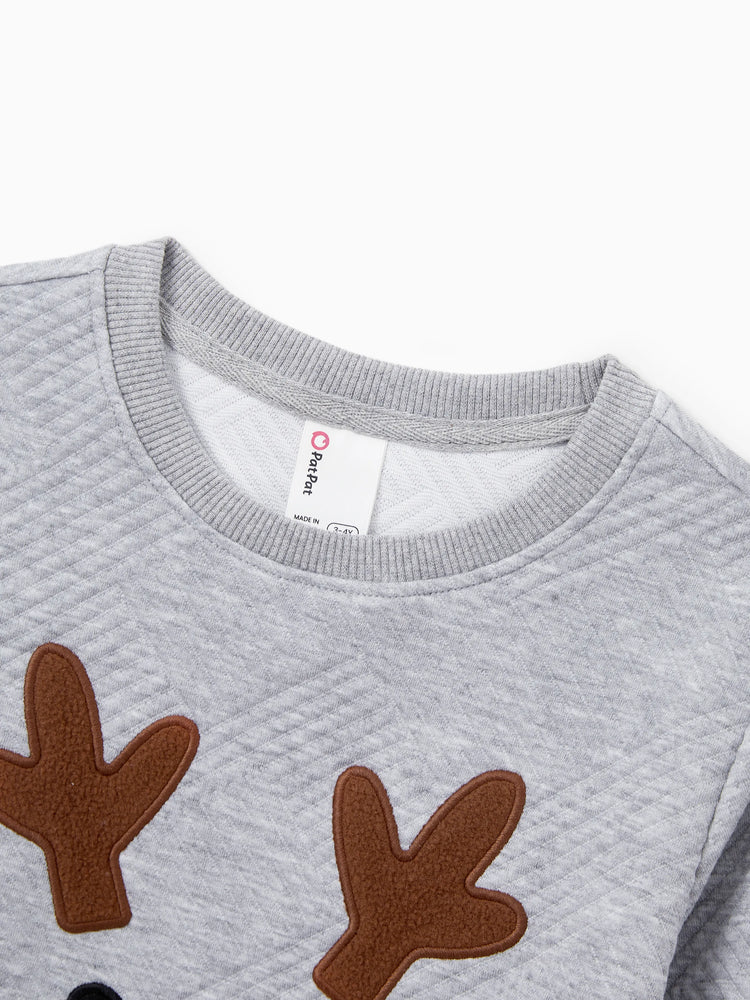Weihnachten Passendes Familien-Langarm-Top Niedliches Rentier-Sweatshirt mit besticktem Design grau