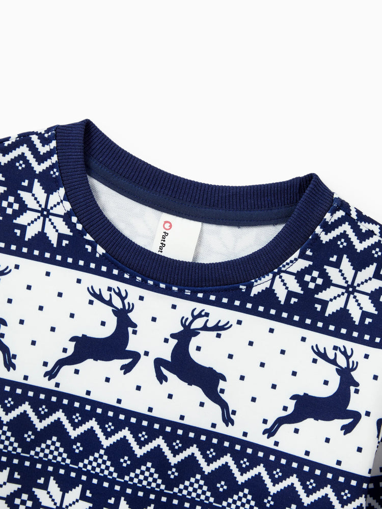 Christmas Family Matching Long Sleeve Tops Reindeer and Snowflake Print Causal Sweatshirt Multi-color