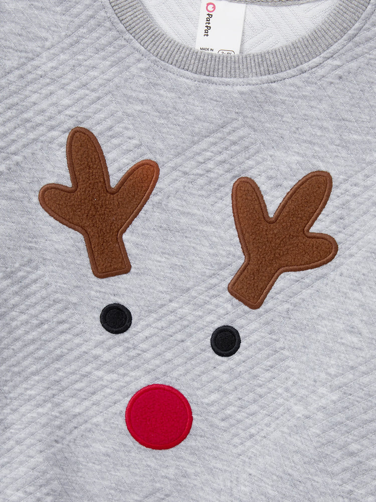 Weihnachten Passendes Familien-Langarm-Top Niedliches Rentier-Sweatshirt mit besticktem Design grau