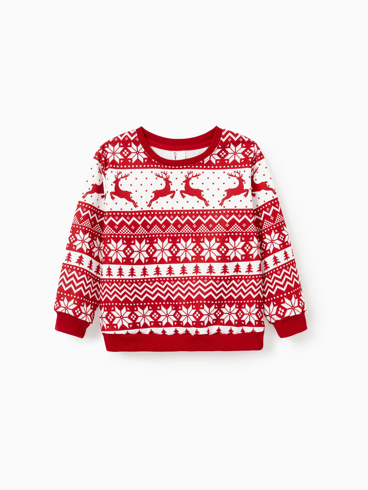 Christmas Family Matching Long Sleeve Tops Reindeer and Snowflake Print Causal Sweatshirt Multi-color