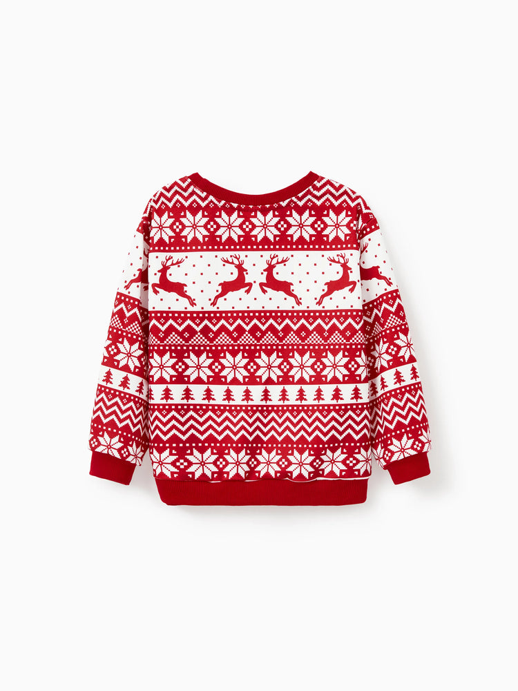 Christmas Family Matching Long Sleeve Tops Reindeer and Snowflake Print Causal Sweatshirt Multi-color