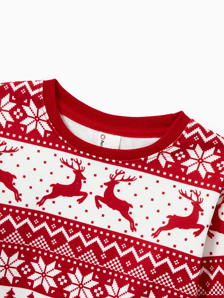Christmas Family Matching Long Sleeve Tops Reindeer and Snowflake Print Causal Sweatshirt Multi-color