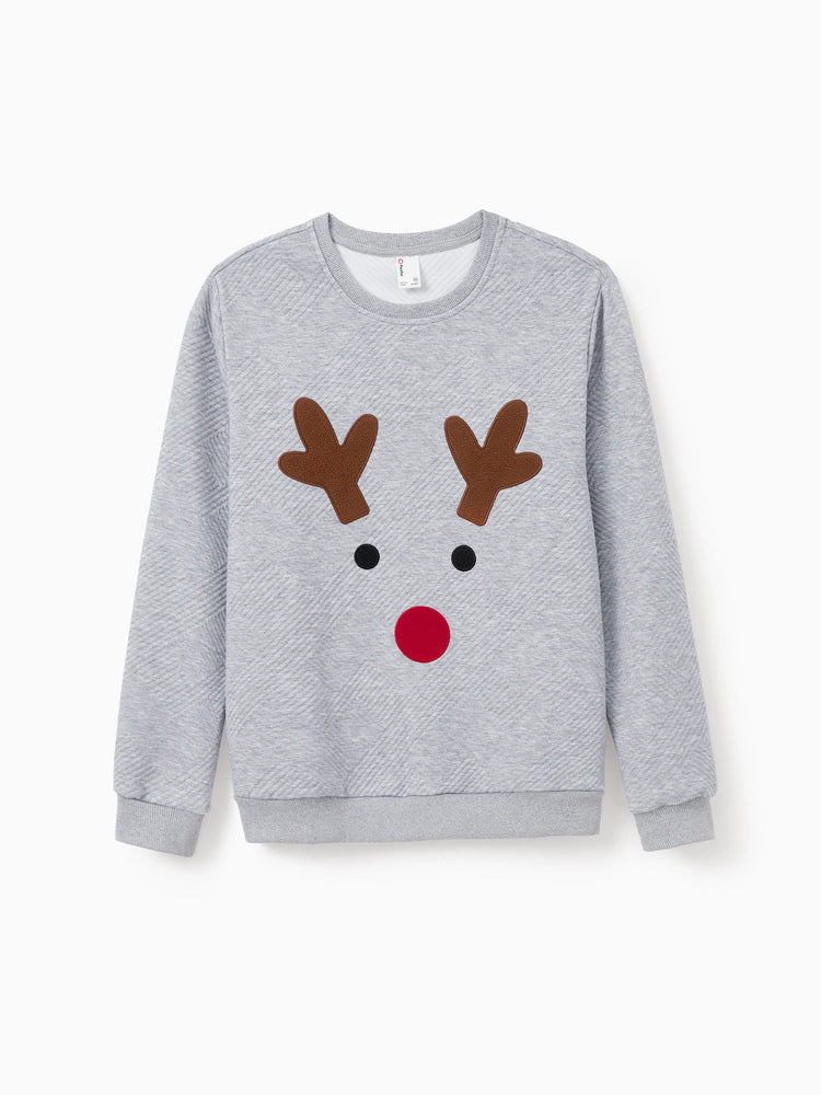 Weihnachten Passendes Familien-Langarm-Top Niedliches Rentier-Sweatshirt mit besticktem Design grau