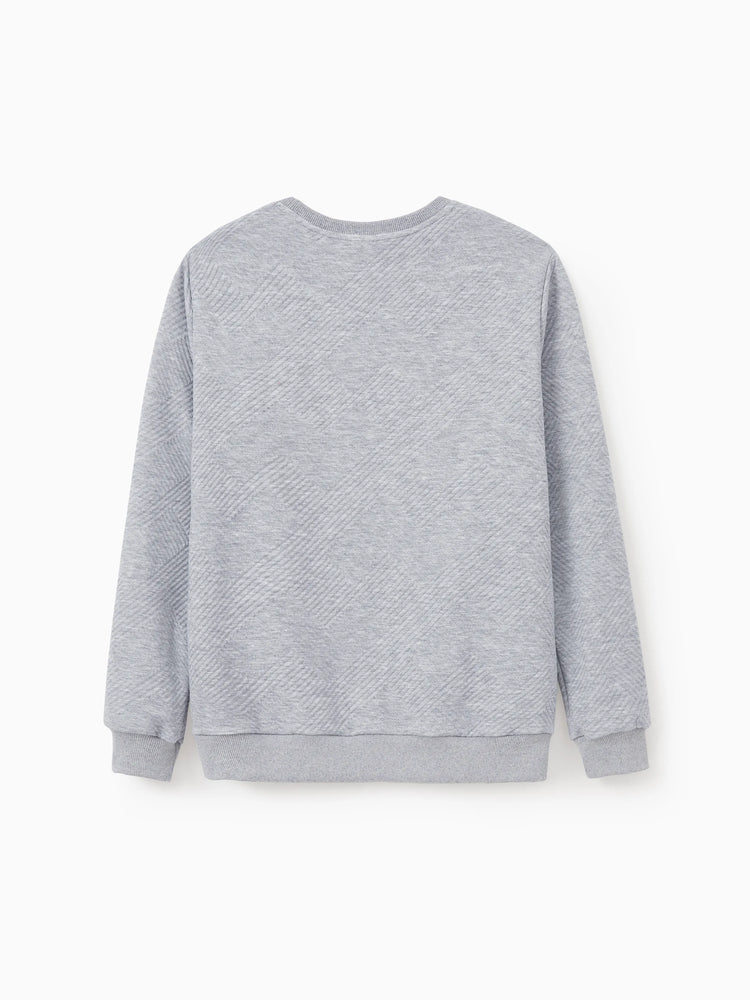 Weihnachten Passendes Familien-Langarm-Top Niedliches Rentier-Sweatshirt mit besticktem Design grau