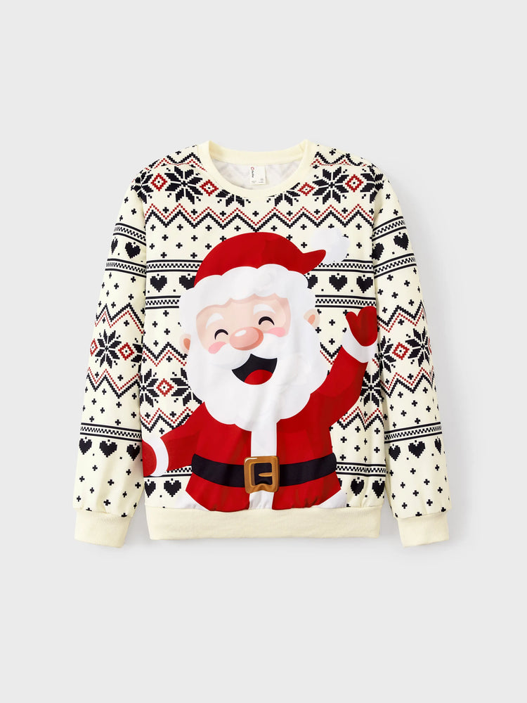 Sweat-shirt à manches longues imprimé Père Noël pour toute la famille, style décontracté, abricot