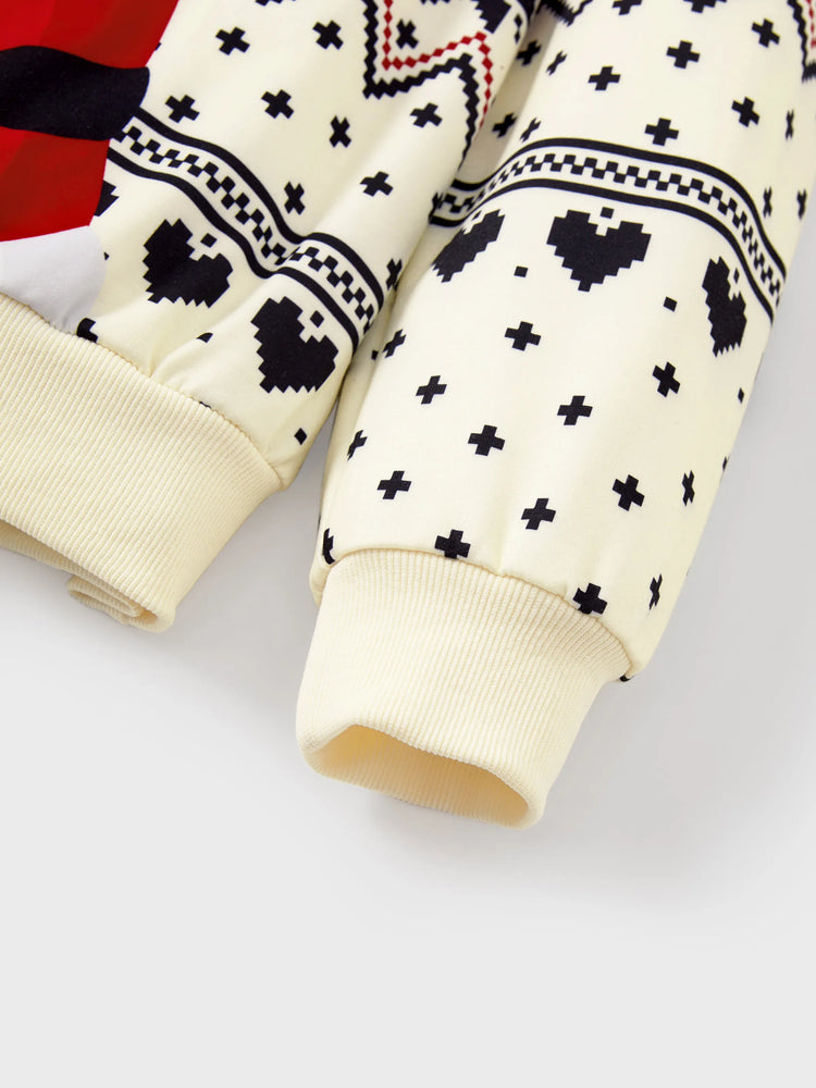 Sweat-shirt à manches longues imprimé Père Noël pour toute la famille, style décontracté, abricot