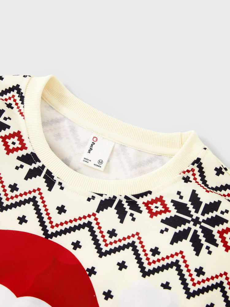 Sweat-shirt à manches longues imprimé Père Noël pour toute la famille, style décontracté, abricot