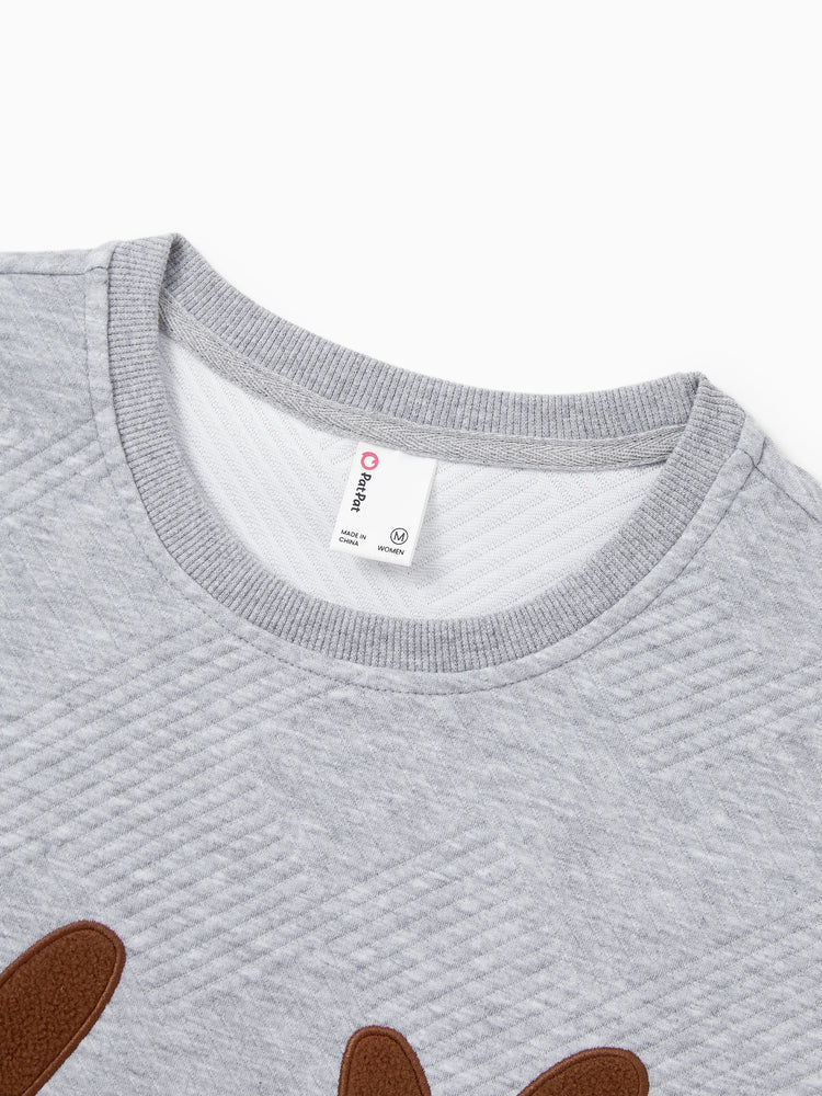 Weihnachten Passendes Familien-Langarm-Top Niedliches Rentier-Sweatshirt mit besticktem Design grau