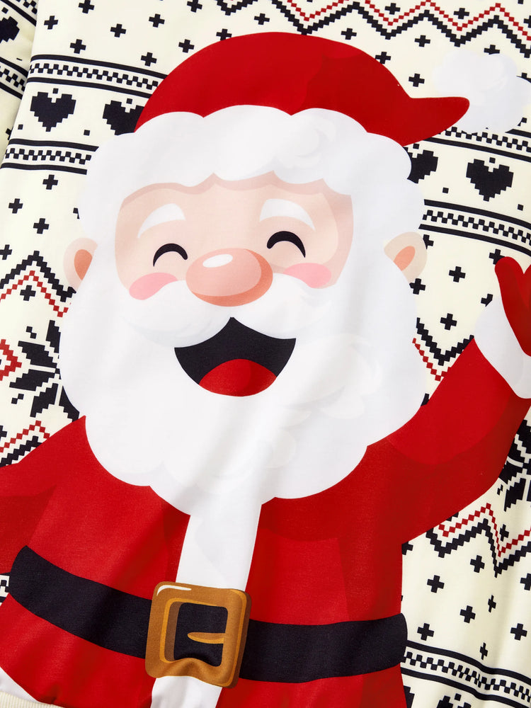 Sweat-shirt à manches longues imprimé Père Noël pour toute la famille, style décontracté, abricot