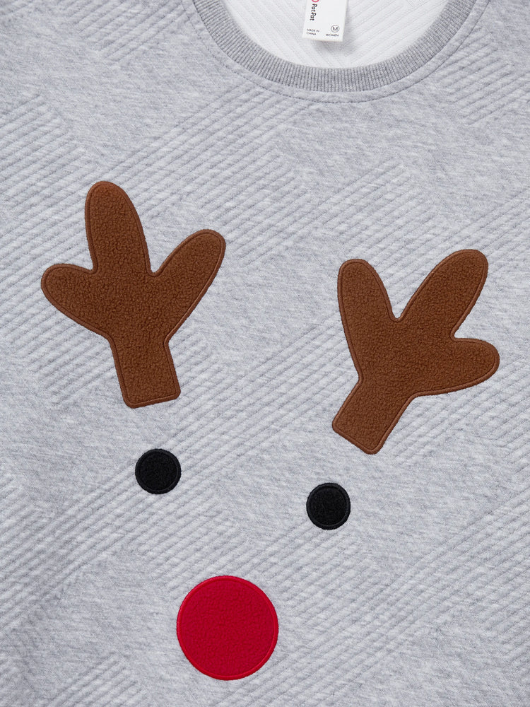 Weihnachten Passendes Familien-Langarm-Top Niedliches Rentier-Sweatshirt mit besticktem Design grau