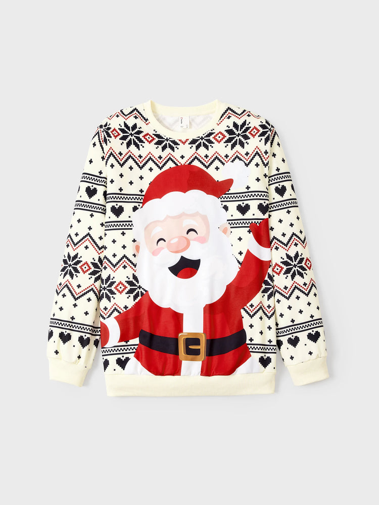 Sweat-shirt à manches longues imprimé Père Noël pour toute la famille, style décontracté, abricot