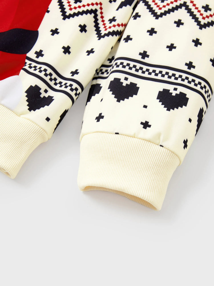 Sweat-shirt à manches longues imprimé Père Noël pour toute la famille, style décontracté, abricot