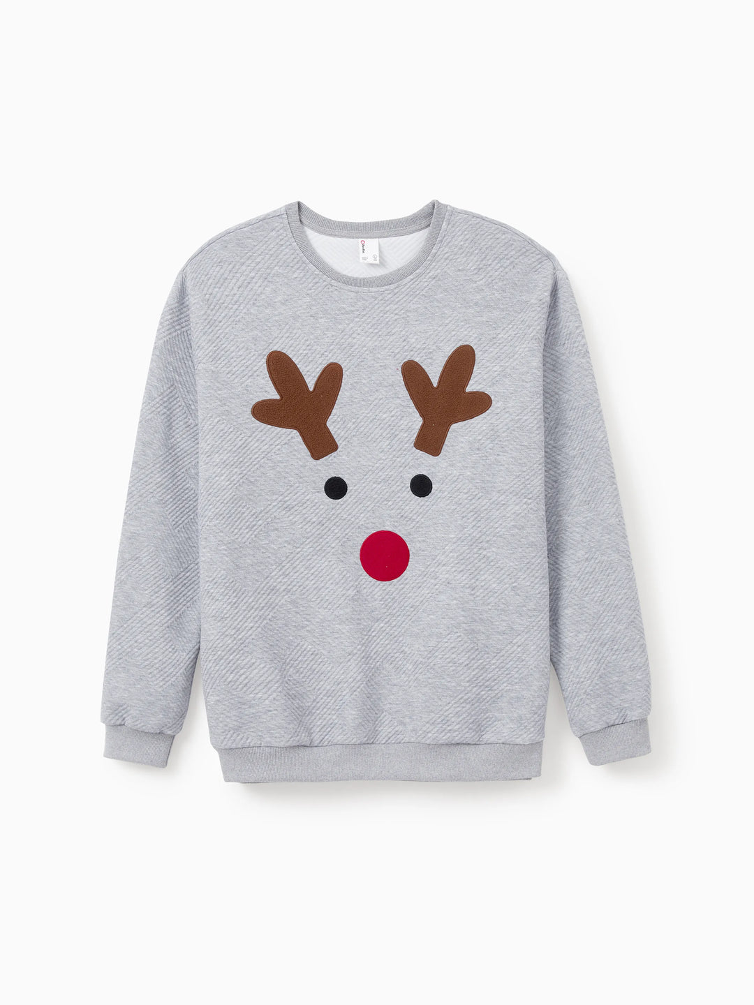 Sudadera familiar de manga larga a juego con diseño bordado de reno, color gris