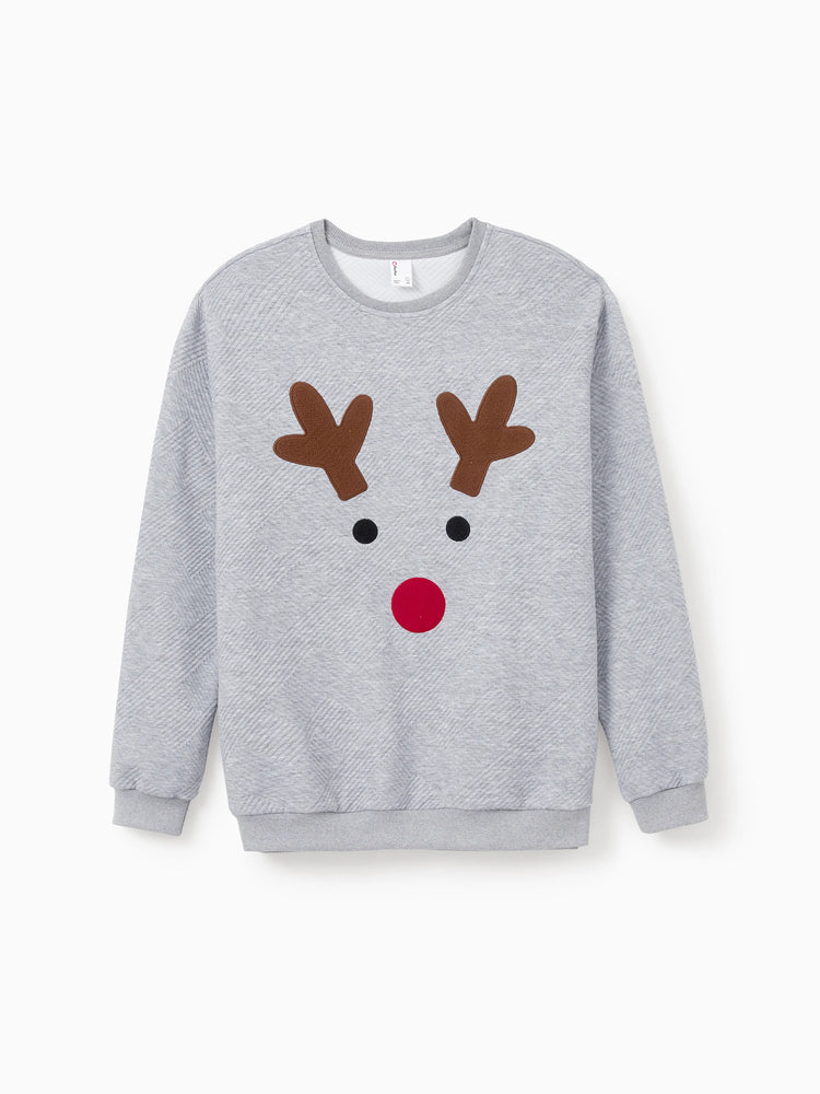 Weihnachten Passendes Familien-Langarm-Top Niedliches Rentier-Sweatshirt mit besticktem Design grau