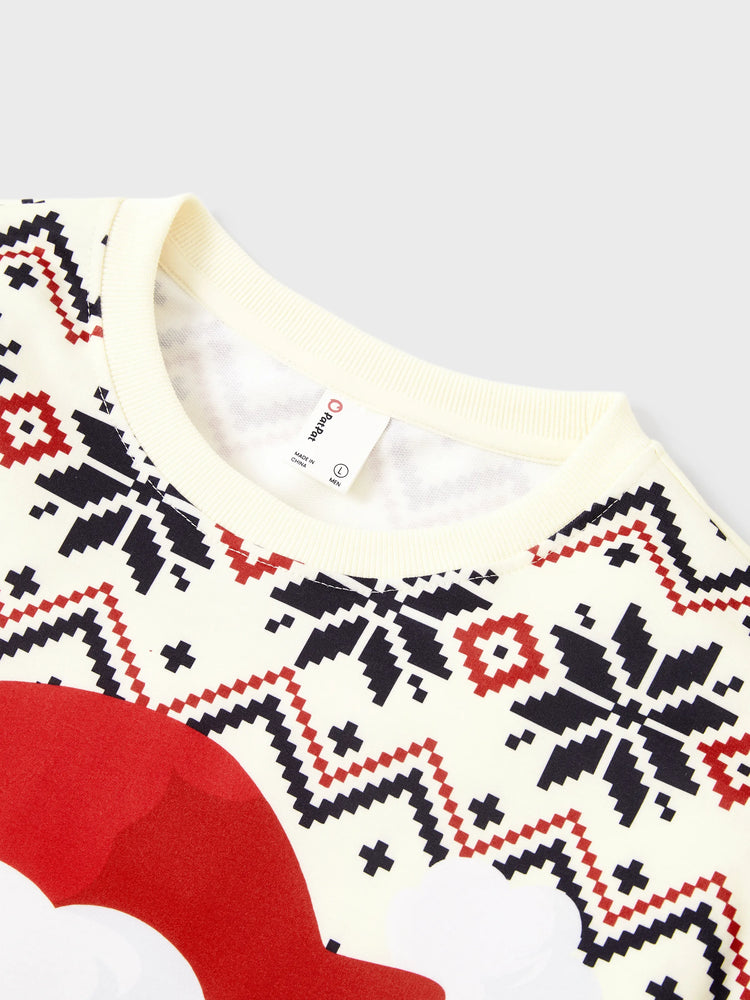 Sweat-shirt à manches longues imprimé Père Noël pour toute la famille, style décontracté, abricot