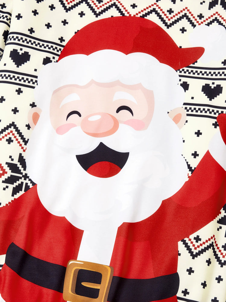 Sweat-shirt à manches longues imprimé Père Noël pour toute la famille, style décontracté, abricot