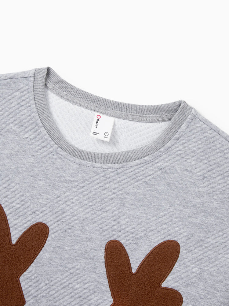 Weihnachten Passendes Familien-Langarm-Top Niedliches Rentier-Sweatshirt mit besticktem Design grau