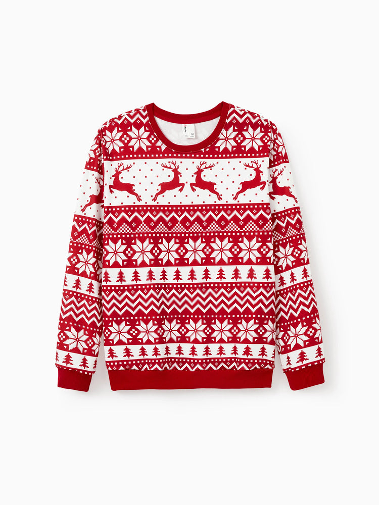 Christmas Family Matching Long Sleeve Tops Reindeer and Snowflake Print Causal Sweatshirt Multi-color