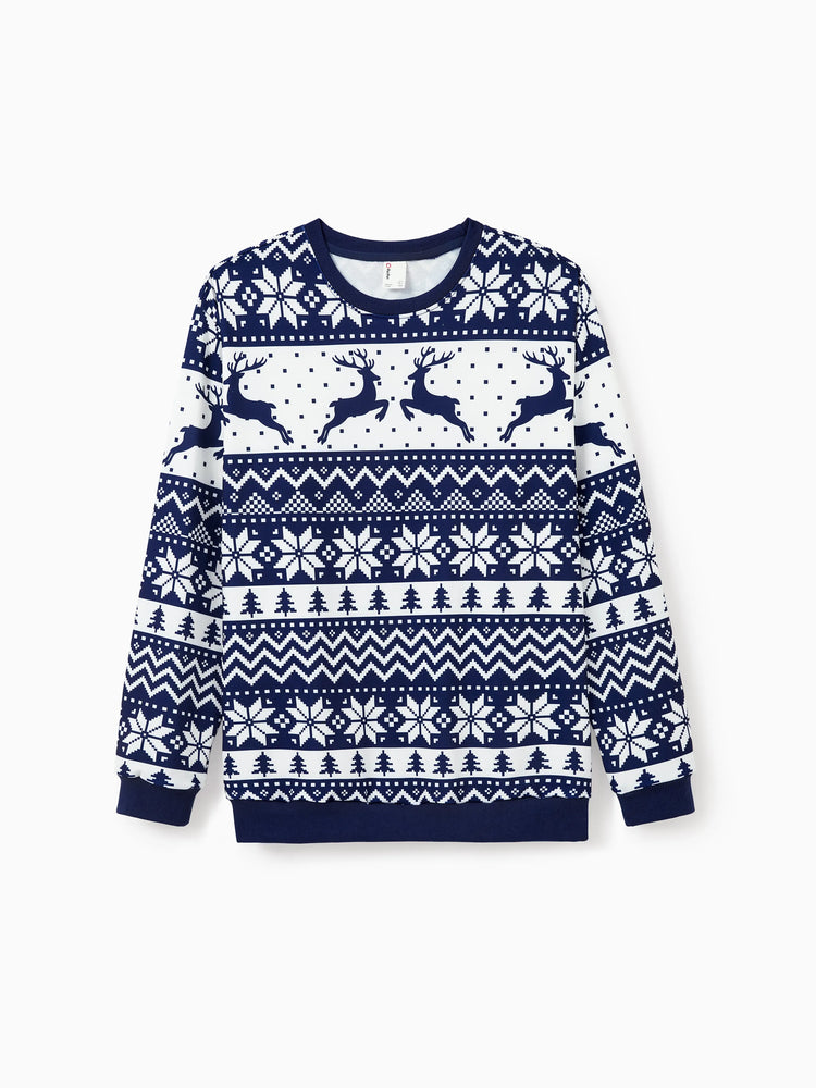 Christmas Family Matching Long Sleeve Tops Reindeer and Snowflake Print Causal Sweatshirt Multi-color
