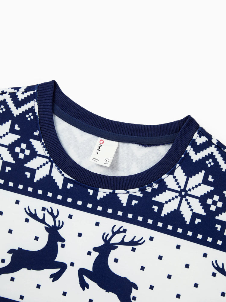 Christmas Family Matching Long Sleeve Tops Reindeer and Snowflake Print Causal Sweatshirt Multi-color