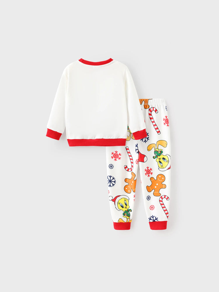 Looney Tunes Toddler Boy/Girl 2pcs Bugs Bunny Graphic and Christmas Wreath Print Longsleeves Top and Leggings Set White