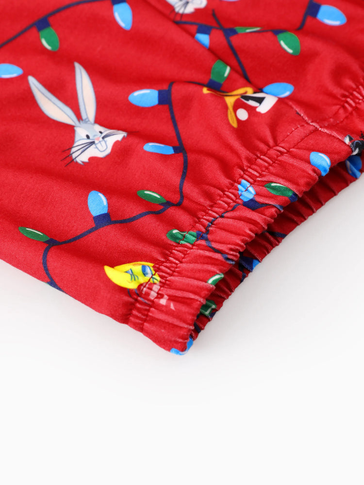 Looney Tunes Toddler Boy/Girl 2pcs Bugs Bunny Graphic and Christmas Wreath Print Longsleeves Top and Leggings Set Red
