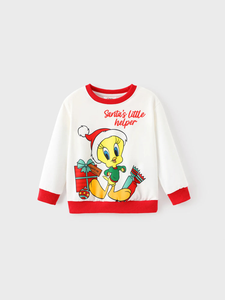 Looney Tunes Toddler Boy/Girl 2pcs Bugs Bunny Graphic and Christmas Wreath Print Longsleeves Top and Leggings Set White