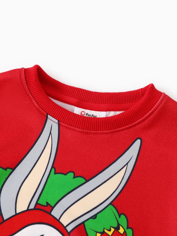 Looney Tunes Toddler Boy/Girl 2pcs Bugs Bunny Graphic and Christmas Wreath Print Longsleeves Top and Leggings Set Red