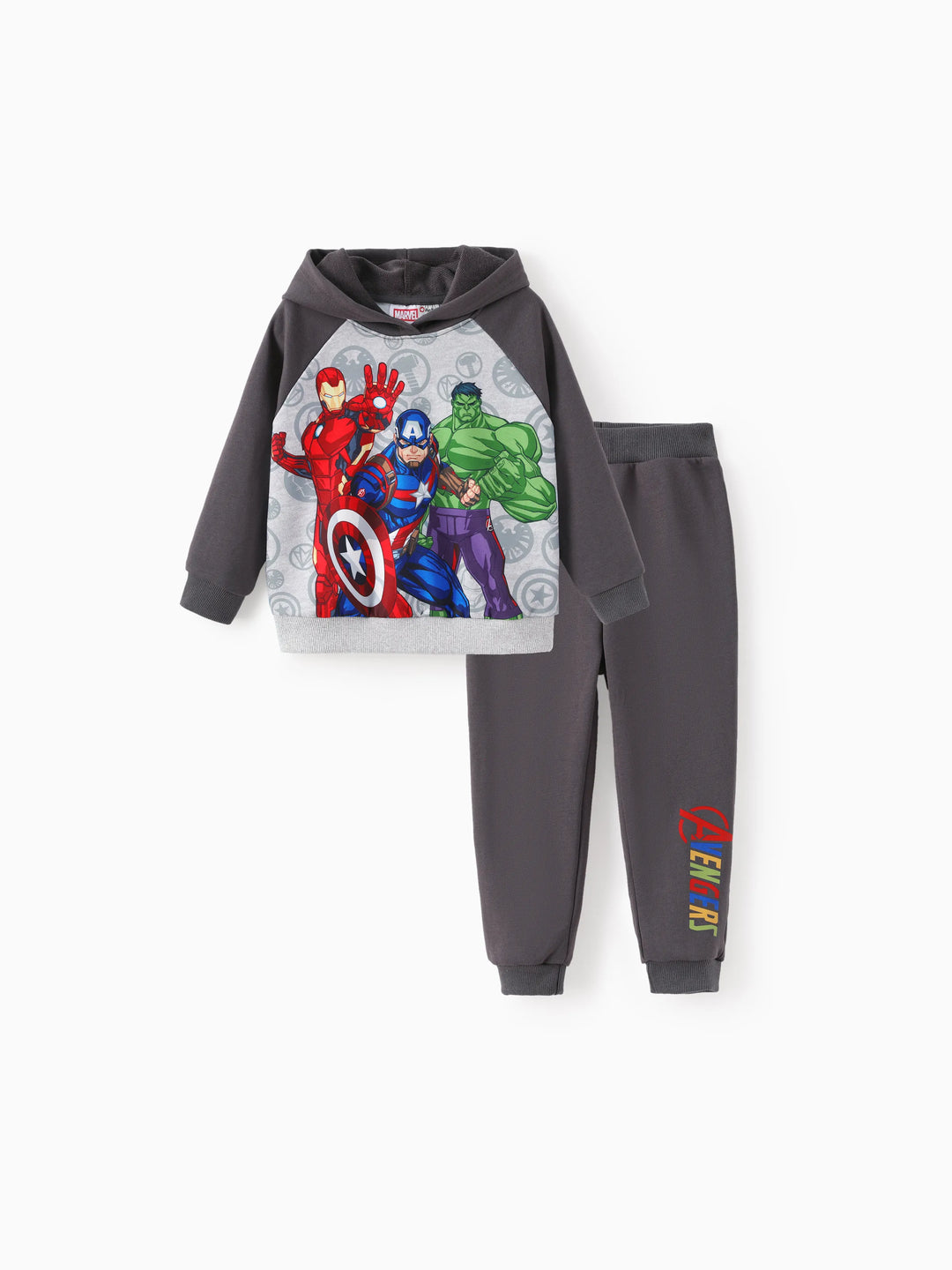 Marvel Toddler/Kids Boy 2pcs Iron Man/ Captain America/ Green Hulk Ribbed Cuffs Hooded Sweatshirt and Sweatpants Set Grey