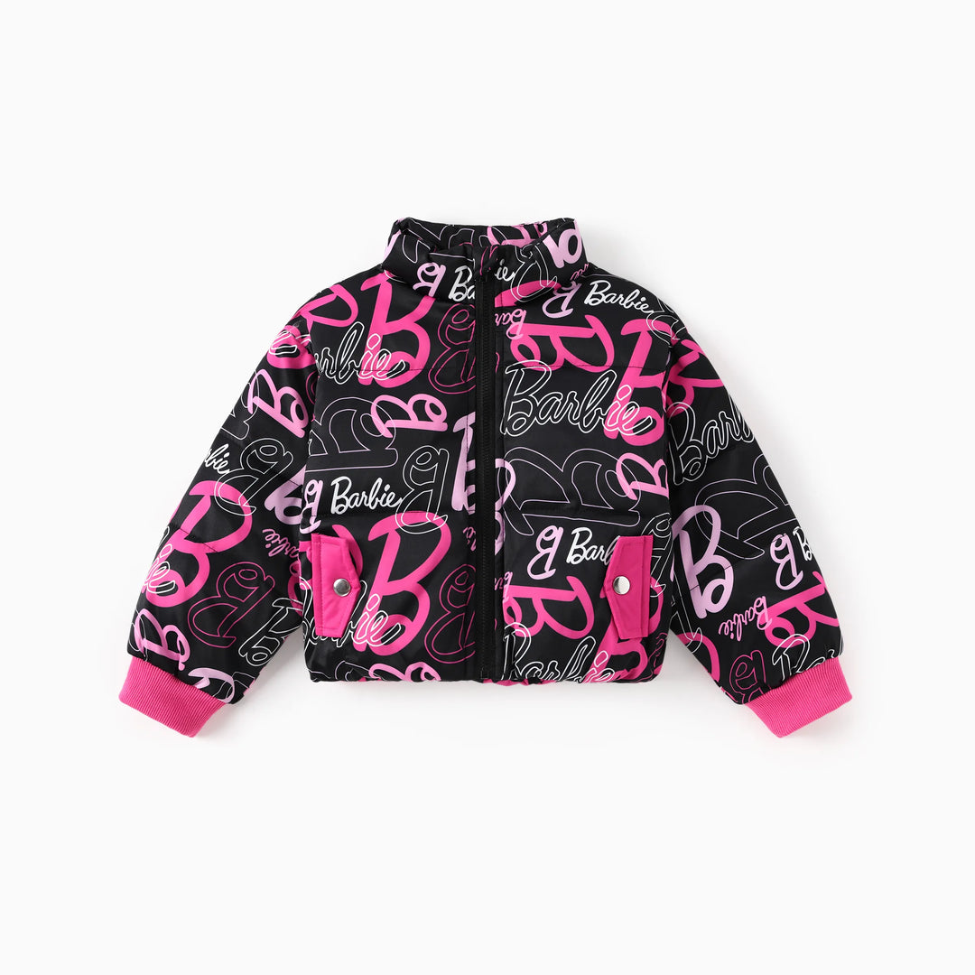 Barbie Kleinkind/Kind 1 Stück Logo Muster Langarm Crop Puffer Jacke Mehrfarbig