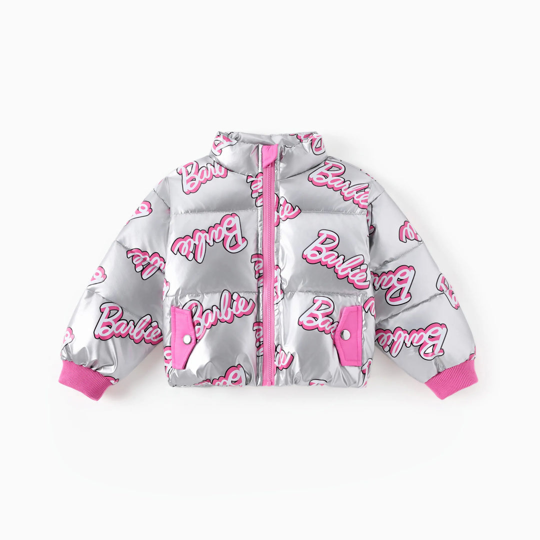 Barbie Kleinkind/Kind 1 Stück Logo Muster Langarm Crop Puffer Jacke weiß