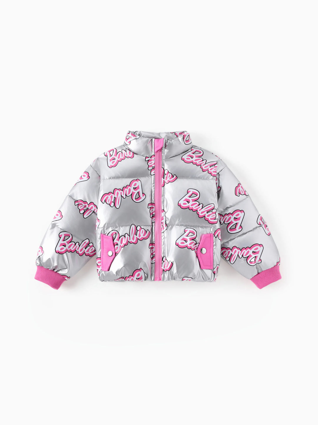 Barbie Kleinkind/Kind 1 Stück Logo Muster Langarm Crop Puffer Jacke weiß