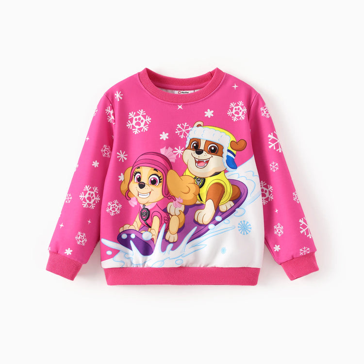 PAW Patrol Toddler Girl Skye/ Rubble Christmas Snowflake Sweatshirt Hot Pink
