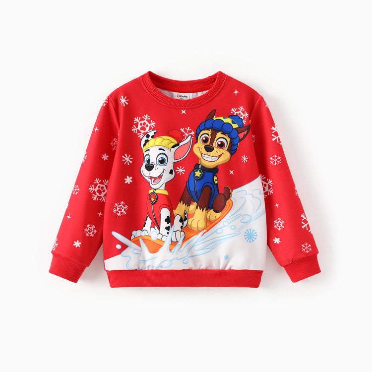 PAW Patrol Toddler Boy Chase/ Marshall Christmas Snowflake Sweatshirt Red