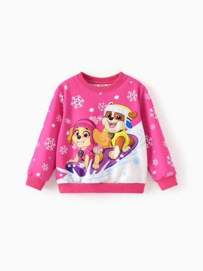 PAW Patrol Toddler Girl Skye/ Rubble Christmas Snowflake Sweatshirt Hot Pink