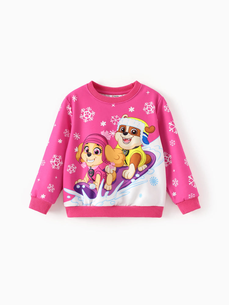 PAW Patrol Toddler Girl Skye/ Rubble Christmas Snowflake Sweatshirt Hot Pink