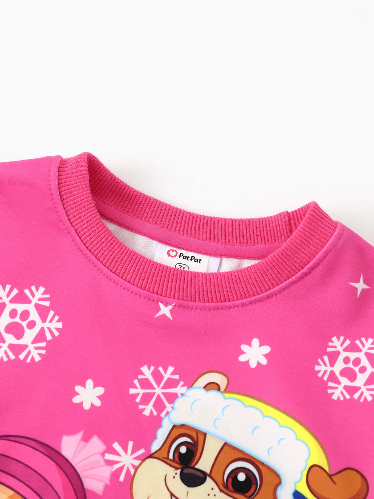 PAW Patrol Toddler Girl Skye/ Rubble Christmas Snowflake Sweatshirt Hot Pink