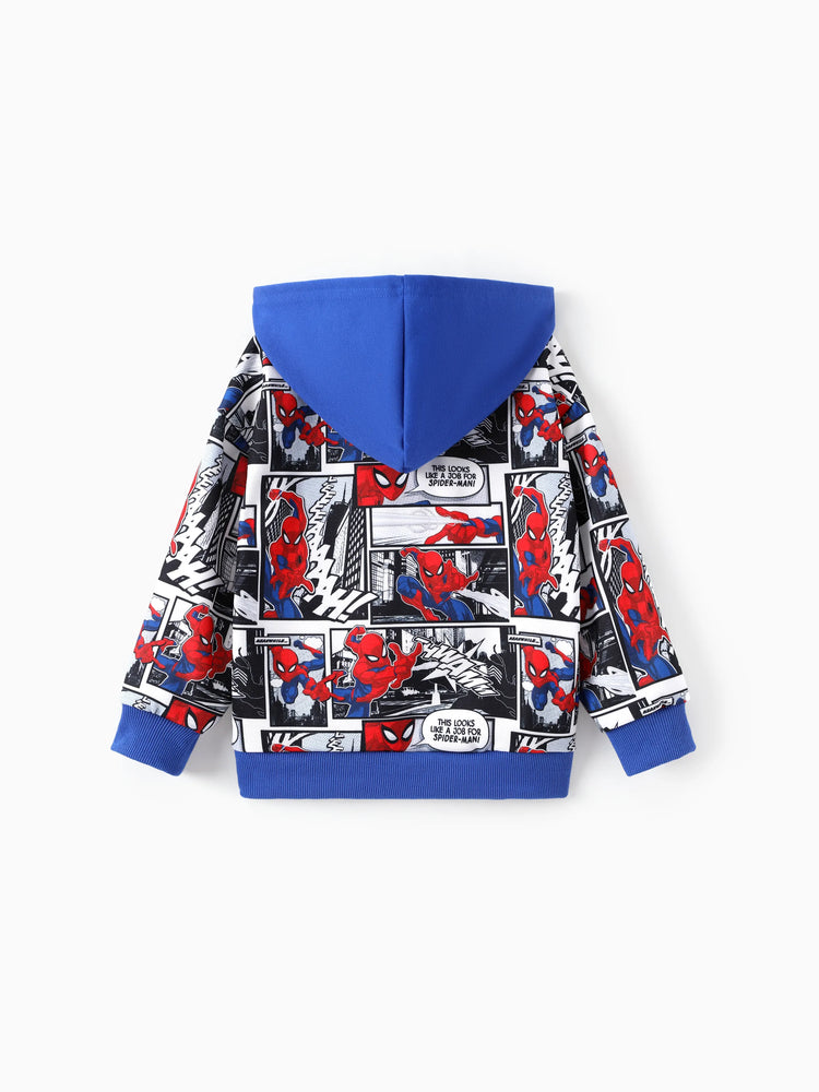 Marvel Toddler/Kids Boy Spider-Man Zipper Kangaroo Pocket hooded Jacket Blue