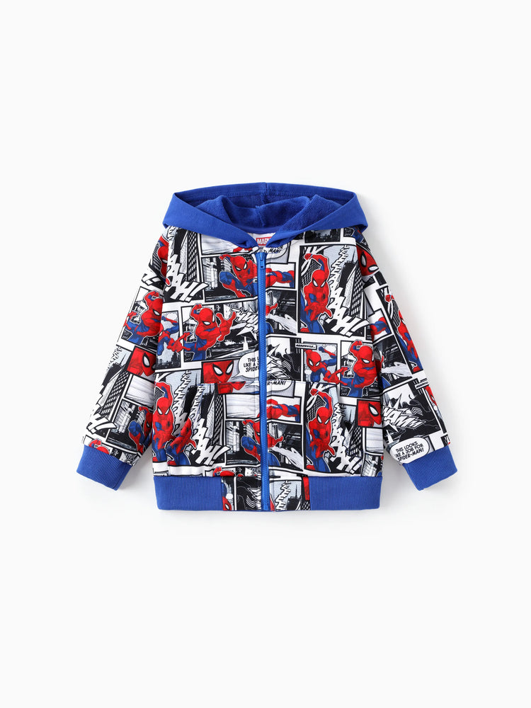 Marvel Toddler/Kids Boy Spider-Man Zipper Kangaroo Pocket hooded Jacket Blue