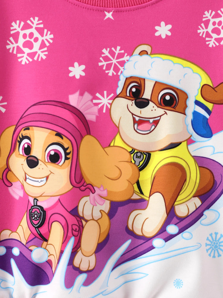 PAW Patrol Toddler Girl Skye/ Rubble Christmas Snowflake Sweatshirt Hot Pink