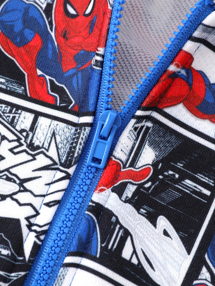 Marvel Toddler/Kids Boy Spider-Man Zipper Kangaroo Pocket hooded Jacket Blue