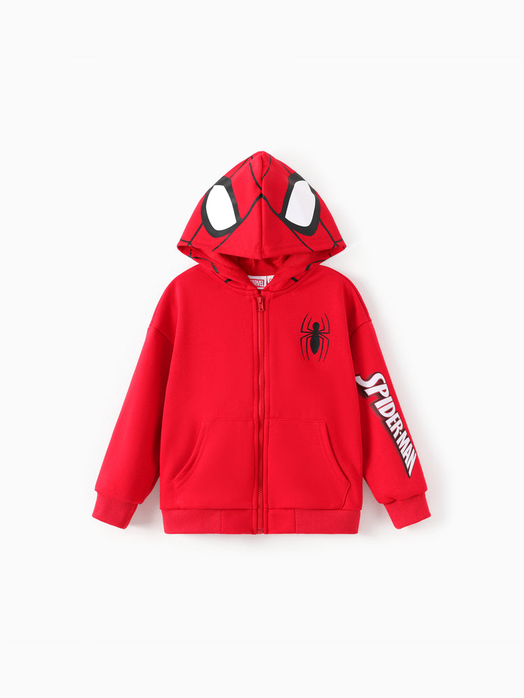 Marvel Toddler/Kids Boy Spider-Man Mask Pattern Zipper Kangaroo Pocket hooded Jacket Red