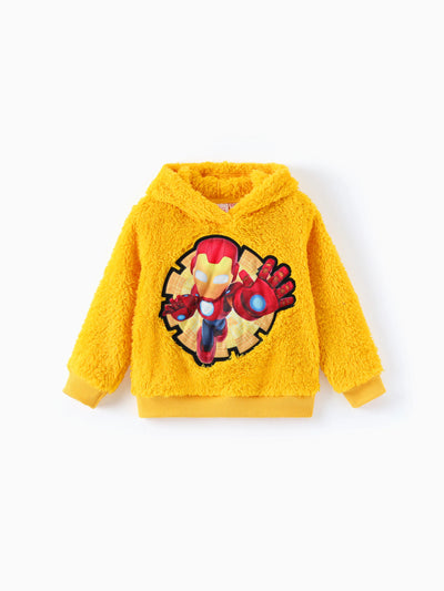 Marvel Toddler Boy Iron Man Embroidered Coral Fleece Hooded Sweatshirt Ginger