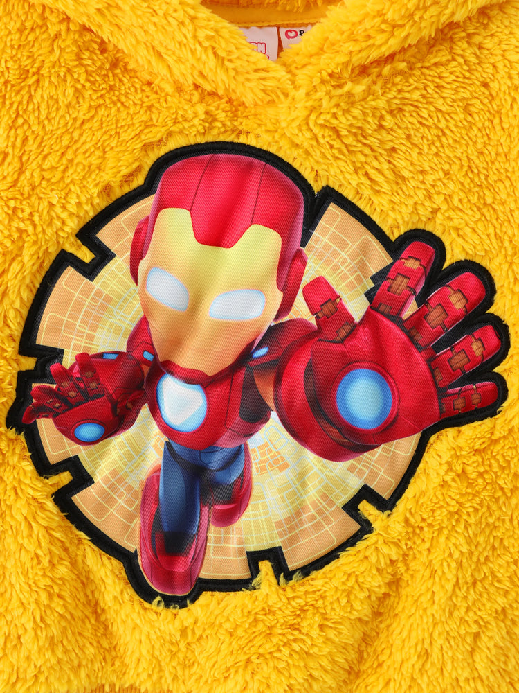 Marvel Toddler Boy Iron Man Embroidered Coral Fleece Hooded Sweatshirt Ginger