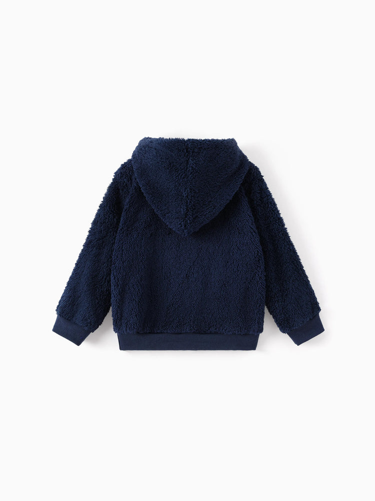 Marvel Toddler Boy Captain America Embroidered Coral Fleece Hooded Sweatshirt Deep Blue